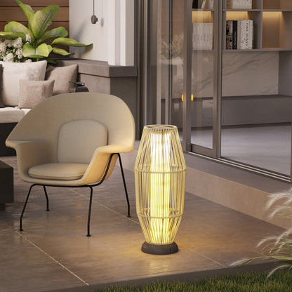 Outsunny Garden Rattan Lamp, 72 cm Tall Solar Rattan Floor Lamp, Solar Garden Light with Auto On/Off LED, IP44 for Outdoor, Porch, Pathway, Terrace, Grey 
