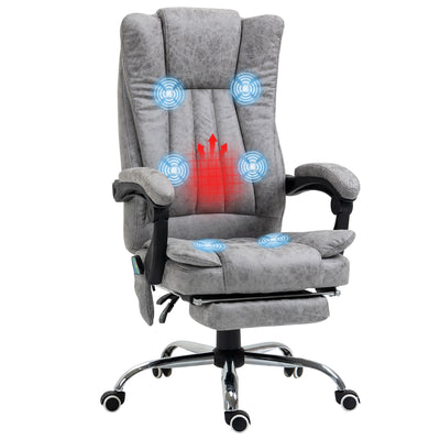 Vinsetto Office Chair with Massage and Heat, Microfibre Reclining Computer Desk Chair with Footrest and Adjustable Height, Swivel Wheels for Home Office, Grey 