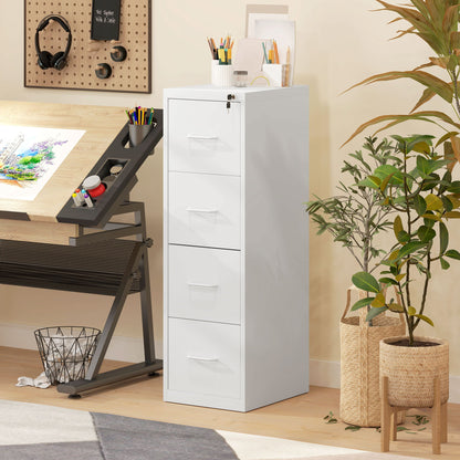 HOMCOM Four-Drawer Modern Steel Filing Cabinet - White 