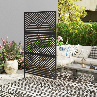 Outsunny Decorative Garden Privacy Screen with Stand, 6.5FT Freestanding Metal Outdoor Divider, Decorative Privacy Panel with Expansion Screws for Garden Pool Hot Tub, Rhombus Style, Black 
