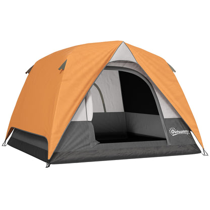 Outsunny 3-4 Person Camping Tent, Easy Set Up Waterproof Dome Tent with Sewn-in Groundsheet, Mesh Windows, Pocket and Hook for Camping, Hiking, Backpacking, Orange and Grey 