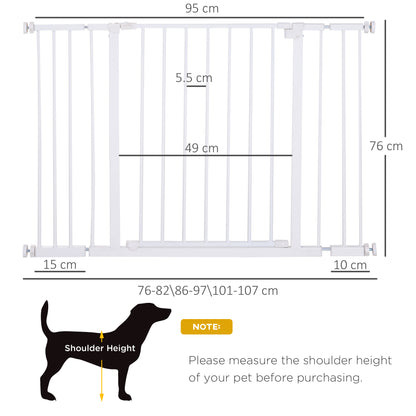 PawHut Dog Gate Pet Safety Gate Stair Barrier Pressure Fit Adjustable 76-82/86-97/101-107 cm, White 