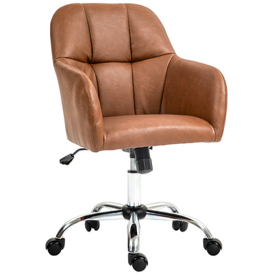 HOMCOM Faux Leather Tub Office Chair, with Wheels - Brown 