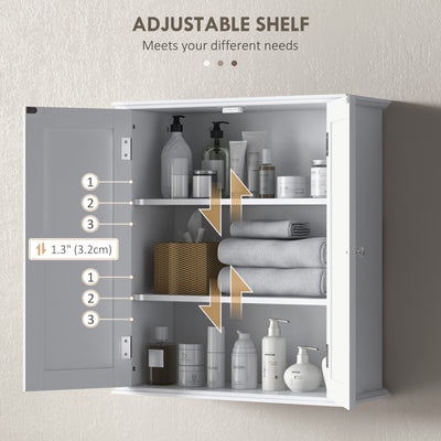 HOMCOM Bathroom Wall Cabinet, 3-Tier Wall-Mounted Bathroom Storage Cabinet with Adjustable Shelf, White