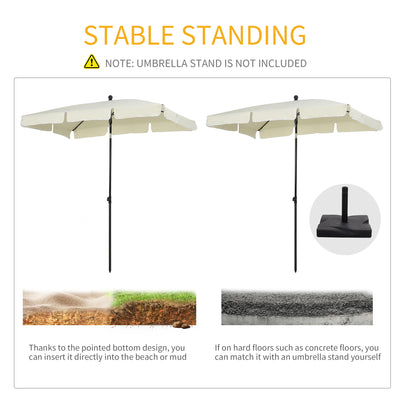 Outsunny Garden Parasol Umbrella, Outdoor Market Table Umbrella with Ruffles & Aluminium Pole, Rectangular Tilting Parasol Sun Shade Canopy, 2 x 1.3m, Cream White 