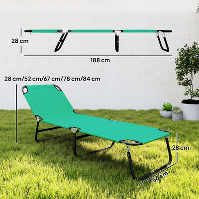 Outsunny Foldable Sun Lounger with 5-Position Adjustable Backrest, Outdoor Portable Recliner Chaise Lounge Chair, Green 