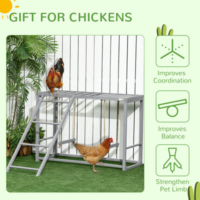 PawHut Chicken Activity Play with Swing Set for 3-4 Chickens, Wooden Chicken Coop, Grey 