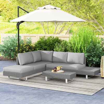 Outsunny 5-Seater Rattan Wicker Sofa Set Furniture Patio Tea Table Set with Cushions, Light Grey 