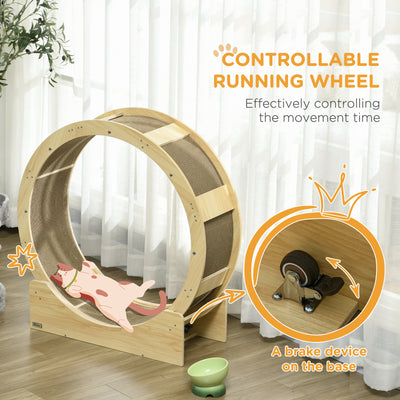 PawHut Cat Wheel with Brake, Scratching Pads - Oak Tone 