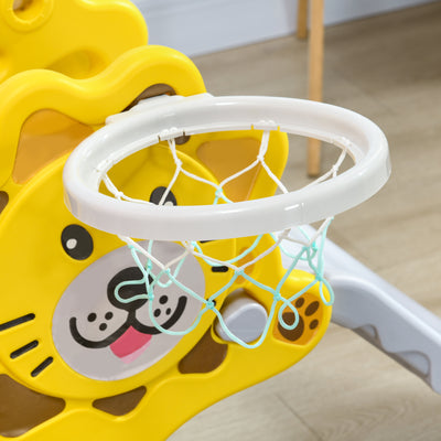 AIYAPLAY Baby Slide with Basketball Hoop, Climber, Easy to Assemble Kids Slide for Indoor Use, for Ages 18-36 Months - Yellow 