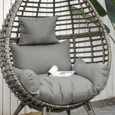 Outsunny Teardop PE Wicker Rattan Chair w/ Thick Cushions 4 Legs Outdoor Seat Egg Garden 