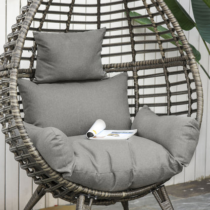 Outsunny Teardop PE Wicker Rattan Chair w/ Thick Cushions 4 Legs Outdoor Seat Egg Garden 