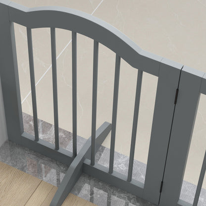 PawHut 3 Panels Dog Gate w/ Support Feet Fence Safety Barrier Freestanding Wood Light Grey 