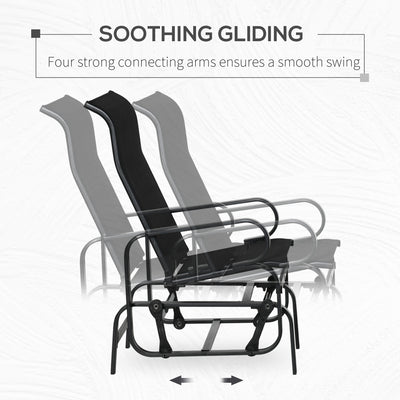 Outsunny Outdoor Gliding Rocking Chair with Sturdy Metal Frame Garden Comfortable Swing Chair, Black 