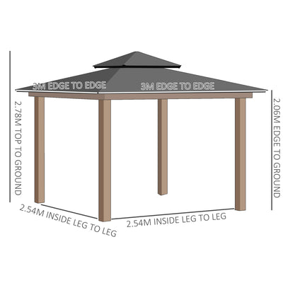 Outsunny 3 x 3 (m) Outdoor Polycarbonate Gazebo, Double\'c2\'a0Roof Hard Top Gazebo with\'c2\'a0Galvanised Steel Frame, Nettings\'c2\'a0&\'c2\'a0Curtains for Garden, Lawn, Patio and Deck, Khaki 