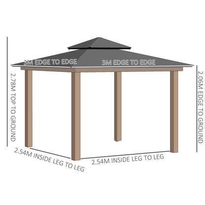 Outsunny 3 x 3 (m) Outdoor Polycarbonate Gazebo, Double\'c2\'a0Roof Hard Top Gazebo with\'c2\'a0Galvanised Steel Frame, Nettings\'c2\'a0&\'c2\'a0Curtains for Garden, Lawn, Patio and Deck, Khaki