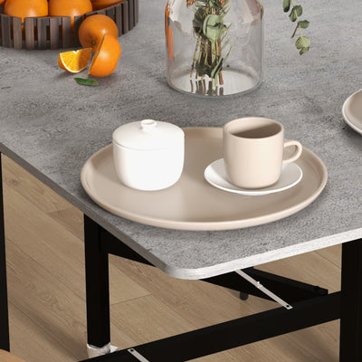 HOMCOM Mobile Drop Leaf Table, Folding Dining Table with 6 Wheels & Brakes, Kitchen Table for Small Spaces, Grey Marble Effect 