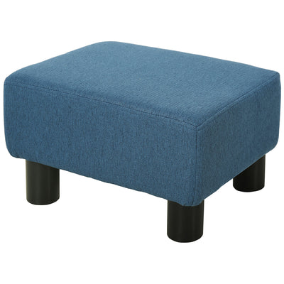 HOMCOM Linen Fabric Footstool Ottoman Cube with 4 Plastic Legs, Blue 