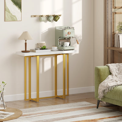 HOMCOM Console Table with Faux Marble Top, 100 cm Narrow Entryway Table with Anti-tipping Device, Steel Frame, White 