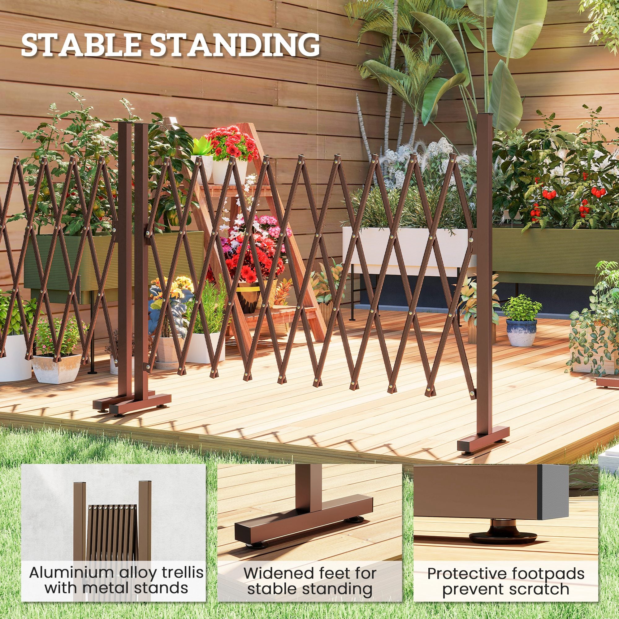 Outsunny Expanding Trellis Fence, Freestanding Movable Fence, Foldable Garden Screen Panel, 250 x 103.5 cm, Dark Brown 