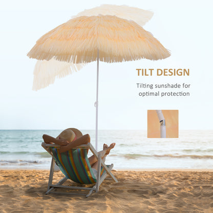 Outsunny 1.6m Patio Garden Hawaii Beach Sun Umbrella Sunshade Hawaiian Folding Tilting Crank Parasol (Wheat) 