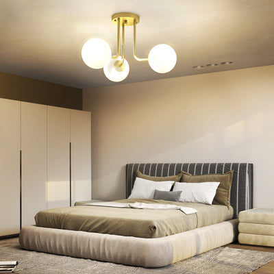 HOMCOM LED Ceiling Light with Globe Shades, Modern 3-Light Ceiling Light with G9 Sockets for Living Room, Bedroom, Dining Room, Bulbs Not Included, Gold Tone 