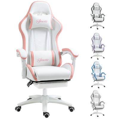 Vinsetto Computer Gaming Chair, PU Leather Desk Chair with Footrest, Swivel Task Chair with 135\'c2\'b0 Reclining Back and Lumbar Support, PC Chair for Adults, White and Pink 