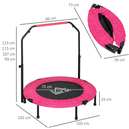 HOMCOM 40" Foldable Mini Fitness Trampoline, with Adjustable Foam Handle, Pink 