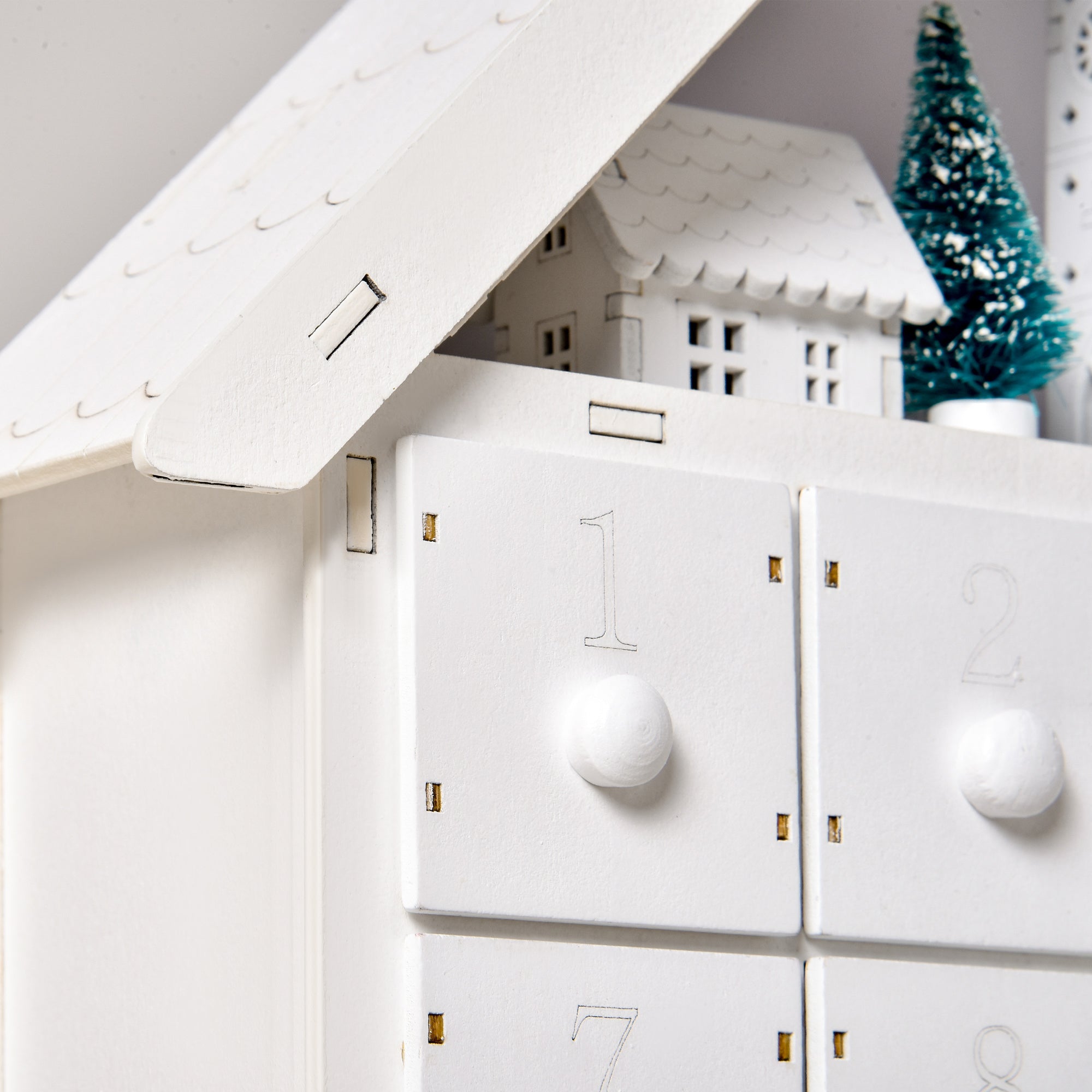 HOMCOM 24-Drawer Christmas Advent Calendar, Wooden Light-Up Traditional Decoration, Adults Kids Countdown Holiday House w/ Lights Handle White 