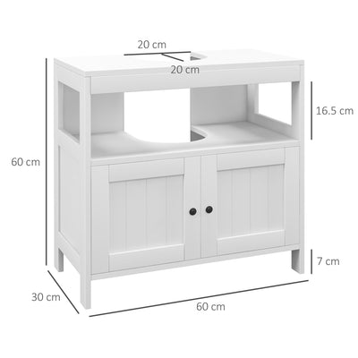 kleankin Pedestal Under Sink Cabinet with Double Doors, Modern Bathroom Vanity Storage Unit with Shelves, White 