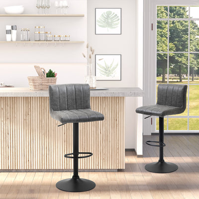 HOMCOM Adjustable Barstools Set of 2, Swivel Counter Bar Chairs, Bar Stools with Footrest, PU Leather, Gas Lift, Grey 