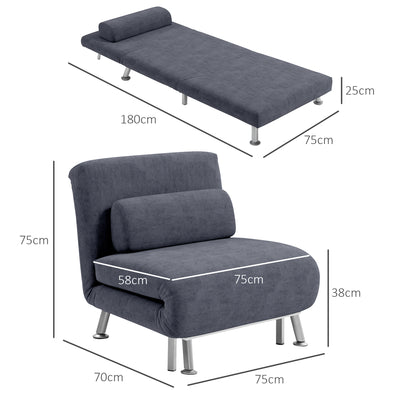HOMCOM Single Velvet-Feel Sleeper Chair - Charcoal Grey 