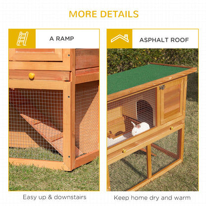 PawHut Rabbit Hutch Outdoor Guinea Pig Hutch Wooden Pet Cage Run 2-Tier with Opening Top, 90 x 45 x 80cm 