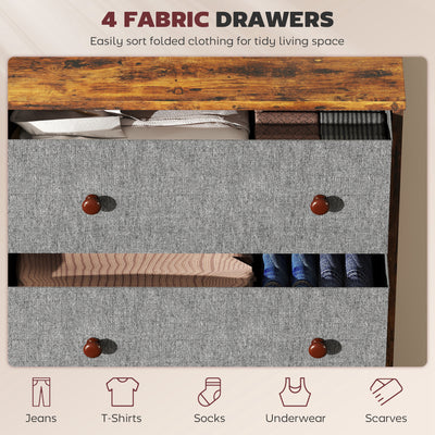 HOMCOM Chest of Drawers, Dresser with 4 Fabric Drawers - Grey and Rustic Brown 