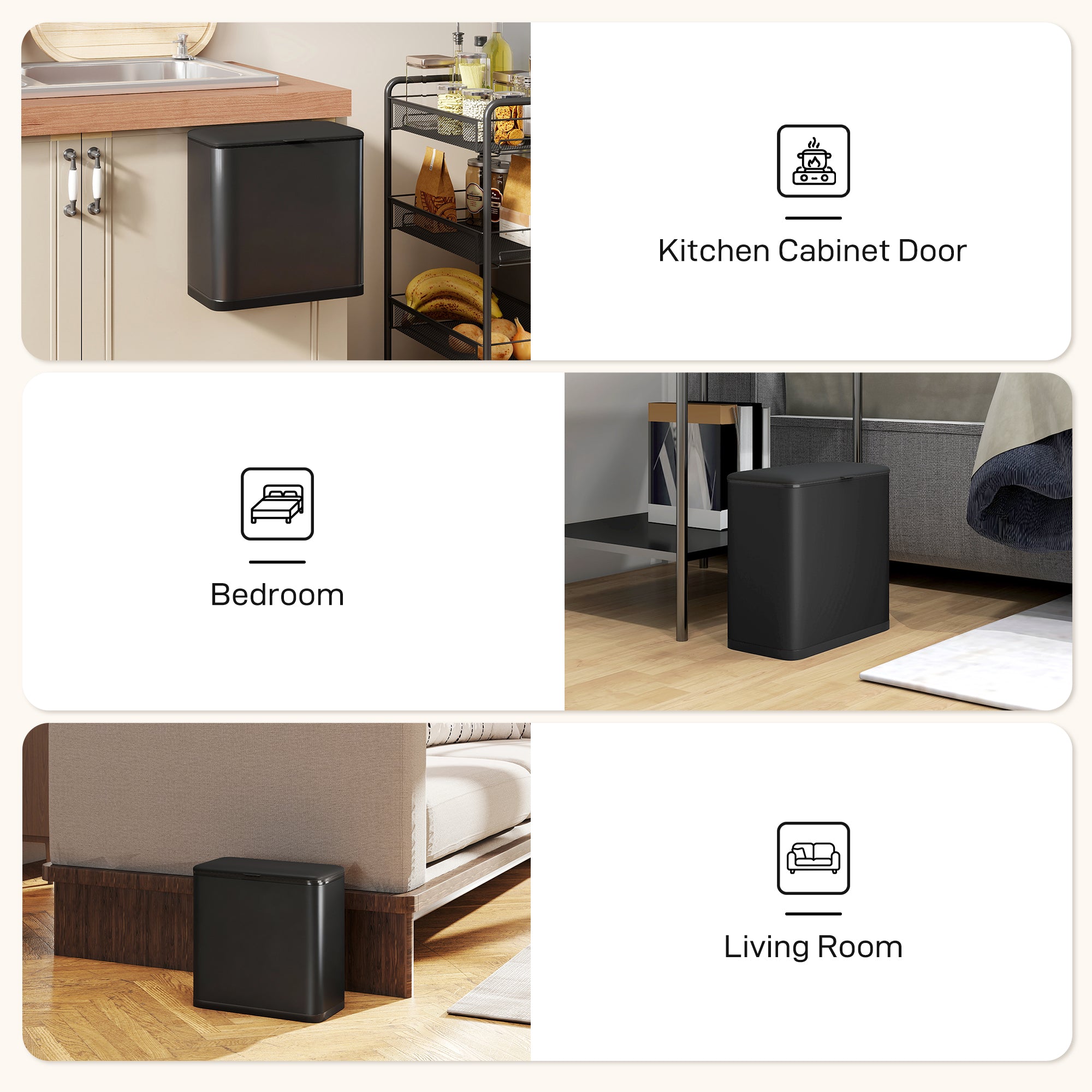 HOMCOM 8L Hanging Kitchen Bin, Rubbish bin with Lid and Removable Inner Bucket for Kitchen Cabinet Door, Under Sink, Office 