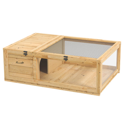 PawHut Tortoise House, Small Reptile Wooden House, with Mesh Roofs, Side Panels, for Turtles, Lizards, Geckos and Snakes 