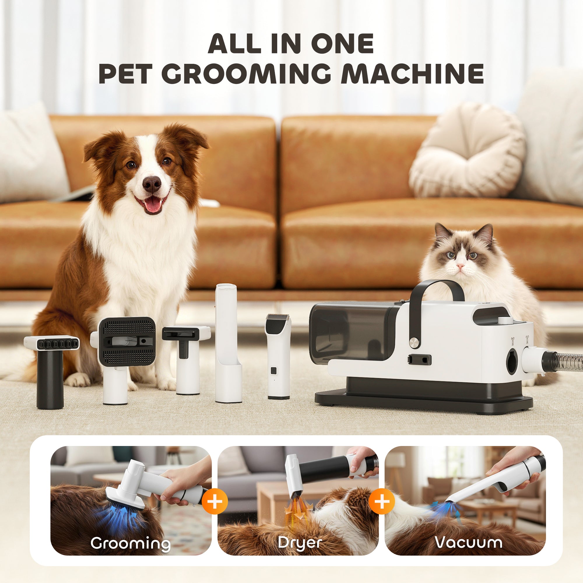 PawHut 5 in 1 Dog Grooming Vacuum & Dryer w/ Clipper, 1.8L Canister, 4 Modes Blow Temperature 