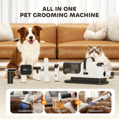PawHut 5 in 1 Dog Grooming Vacuum & Dryer w/ Clipper, 1.8L Canister, 4 Modes Blow Temperature 