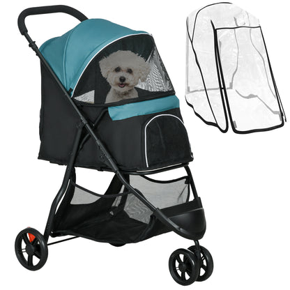 PawHut Foldable Pet Stroller w/ Rain Cover, for XS Dogs, S Dogs - Dark Green 