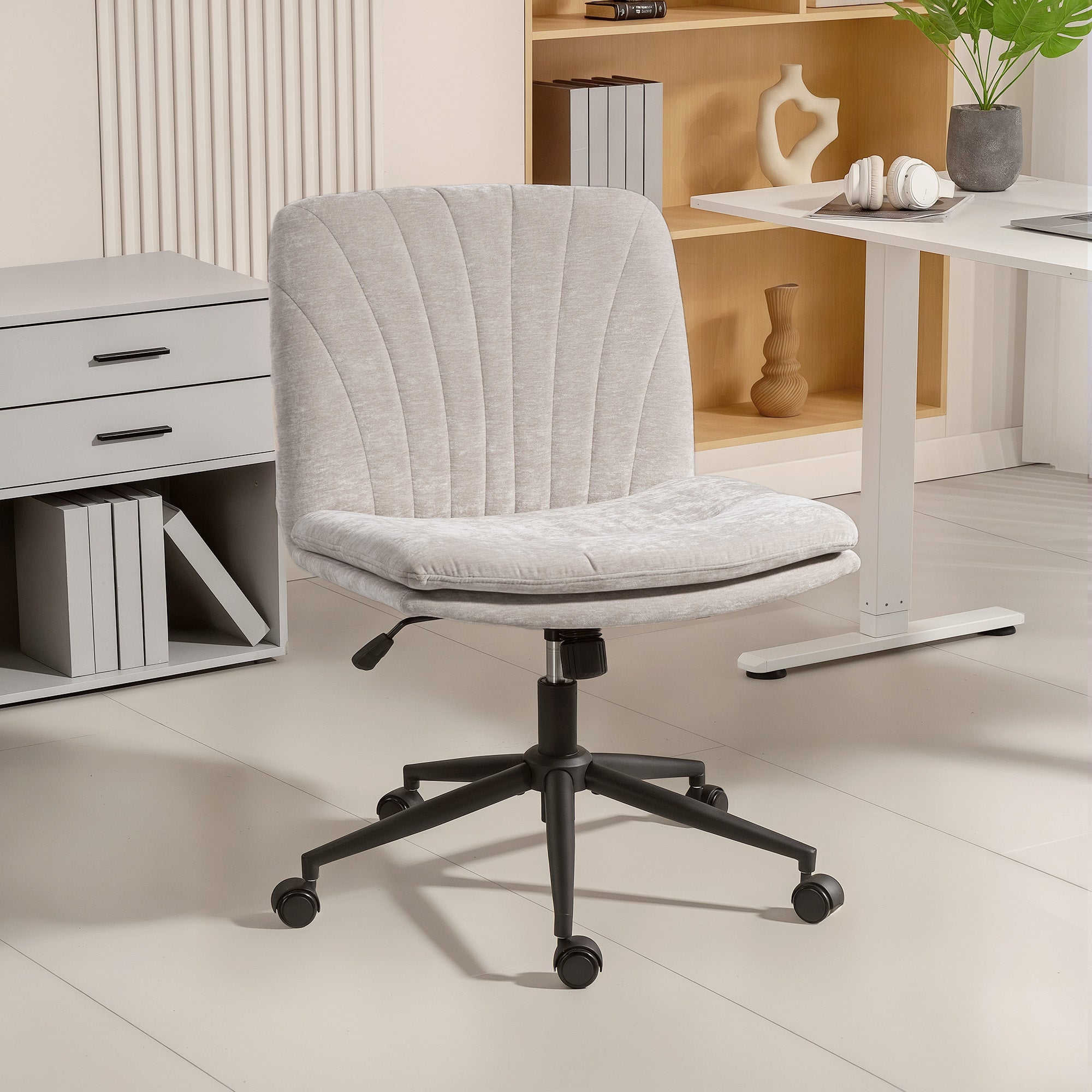 HOMCOM Criss Cross Chair with Wheels, No Arms - Beige 