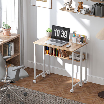 HOMCOM 80 cm Drop Leaf Writing Work Desk - Natural Wood Finish 