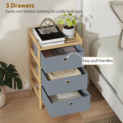 HOMCOM Chest of Drawers, 3 Fabric Drawers Narrow Dresser with Bamboo Frame, Light Grey 
