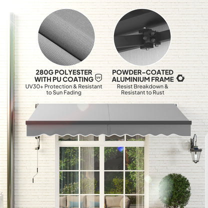Outsunny 3 x 2.5m Electric Awning with Remote Controller, Aluminium Frame DIY Retractable Awning, UV30+ Sun Shade Canopy for Garden Patio Deck Door Window, Light Grey 