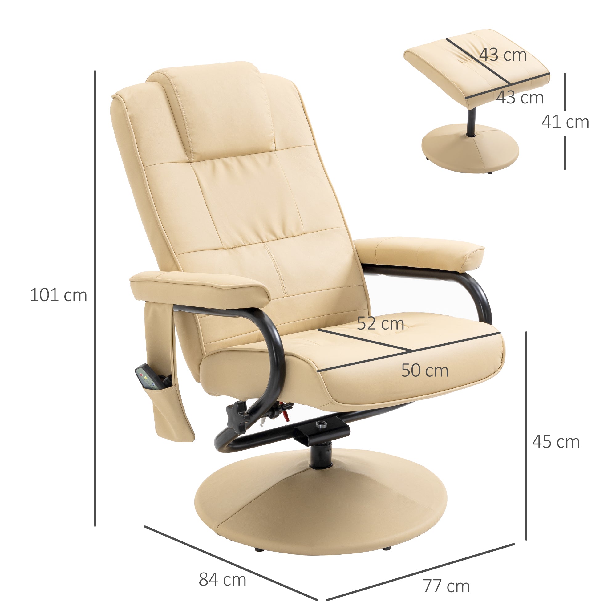 HOMCOM Manual Sofa Reclining Armchair PU Leather Massage Recliner Chair and Ottoman, Cream 