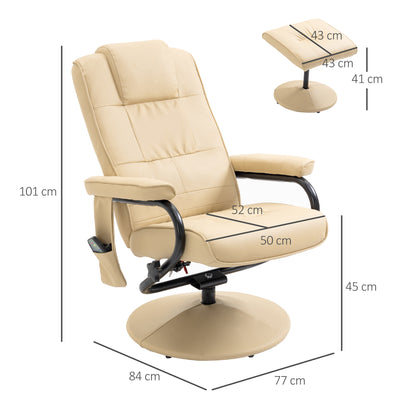 HOMCOM Manual Sofa Reclining Armchair PU Leather Massage Recliner Chair and Ottoman, Cream 