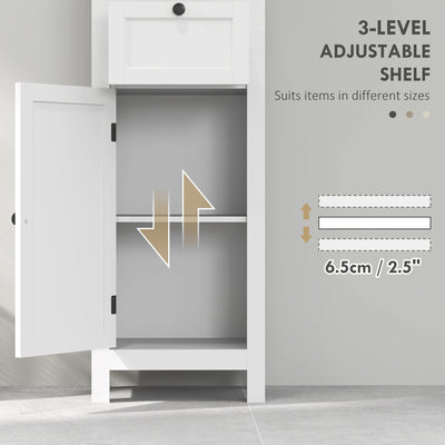 HOMCOM Tall Bathroom Cabinet, Slim Bathroom Storage Cabinet with 2 Open Shelves, Soft Close Door and Drawer, Adjustable Shelf, Narrow Cupboard Storage Unit, White 