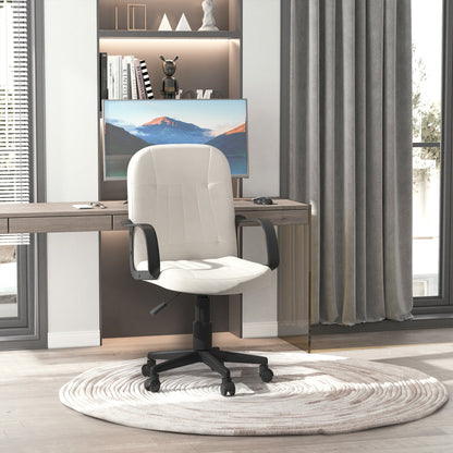 HOMCOM Swivel Executive Office Chair Home Mid Back PU Leather Computer Desk Chair for Adults with Arm, Wheels, Cream 