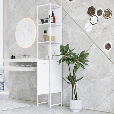 HOMCOM Tall Bathroom Cabinet with Open Shelves and Adjustable Shelf - White 