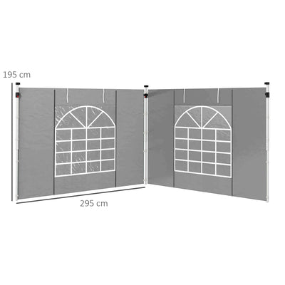Outsunny Gazebo Side Panels, 2 Pack Sides Replacement, for 3x3(m) or 3x6m Pop Up Gazebo, with Windows and Doors, Light Grey 