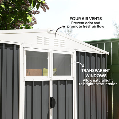 Outsunny 8 x 4 ft Metal Garden Shed, Garden Storage Shed with Window, 4 Vents and Lockable Door, Waterproof Galvanised Steel Tool Storage Shed, Dark Grey 